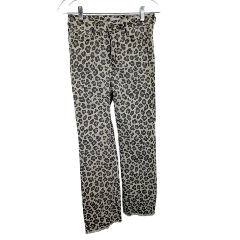 Amuse Society La Vida high rise cropped jeans‎ leopard print raw hem Women's 25